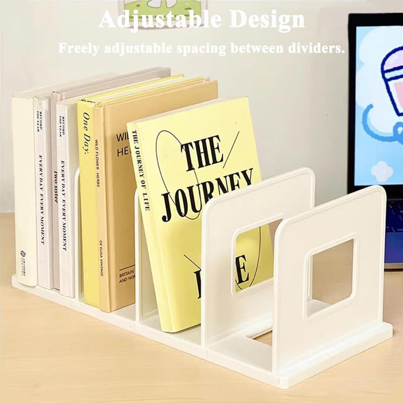 SAYEEC Desk File Sorter Vertical Desktop File Folder Organizer 4 Section Plastic Book Holder Adjustable Shelf Dividers Closet Purse Handbag Mail Binder Organizer Magazine Rack Stand Bookshelf (White) - Image 4